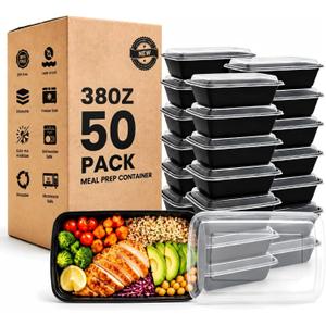 38 oz 50 Pack Meal Prep Containers Reusable, Disposable To Go Food Containers with Lids BPA Free, Plastic Food Storage Containers Microwave/Dishwasher/Freezer Safe Take Out Containers for Leftovers