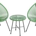 SONGMICS 3-Piece Outdoor Seating Acapulco Chair, Modern Patio Furniture Set, Glass Top Table and 2 Chairs, Indoor and Outdoor Conversation Bistro Set, Light Green UGGF011C01