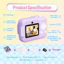 Instant Print Camera for Kids, Christmas Birthday Gifts for Girls Boys Age 3-12, TYPONOS Kids Cameras, Portable Toy Camera for 3 4 5 6 7 8 9 10 Year Old Girl with 32GB SD Card, Purple, 1 Count
