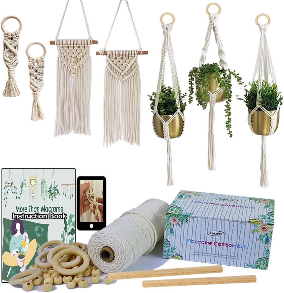 Easy Macrame Kits for Adults Beginners Supplier Wood Beads,Rings,Wooden Dowel for Macrame Plant Hangers,Boho Wall Hanging with Instruction Book for Starters Christmas Crafts for Adults