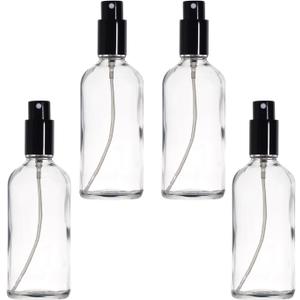 YIZHAO Clear Glass Spray Bottles 4oz, with Small Fine Mist Spray, Metal Cap, Refillable for Essential Oil,Travel,Cleaning,Perfume,Aromatherapy,Makeup 4 Pcs (Transparent, 100ml-4)