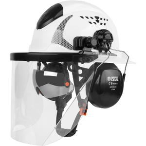 GREEN DEVIL Industrial Chainsaw Helmet with Face Shield Built in Visor and Ear Muffs 4 in 1 System ANSI Z89.1 Safety Hard Hat Adjustable Headgear Ideal for Forestry and Arborist Work Full Brim Style
