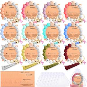 Sureio Breast Cancer Awareness Party Favors for Women Beaded Bracelet Pink Ribbon for Charity Fundraiser Inspirational Gifts (Multicolor)