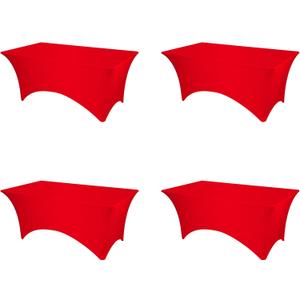 BRILLMAX 4 Pack Red Fitted Spandex Table Covers - 6ft Stretch Tablecloths for 6 Foot Rectangle Folding Cloths Rectangular Bulk Linen Fabric Elastic for Wedding Reception Banquet Birthday Party