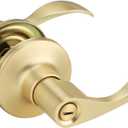 1 Pack Gold Door Handles, Privacy Door Lever for Bedroom Bathroom, Keyless Interior Door Lever with Satin Brass Finish, Right Handing