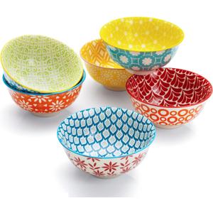 Colorful Ceramic Bowls 10oz, 4.7in small cereal bowl Set of 6 for ice cream, Dessert, Porcelain bowl for Dipping, Sauce, Dishwasher/Microwave safe (4.7 in- Small, Vintage Colorful)