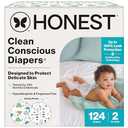 The Honest Company Comfort Dry Disposable Diapers for Sensitive Skin, Hypoallergenic, Barnyard Babies + Pattern Play, Super Club Box Size 2 (12–18 lbs), 124 Count