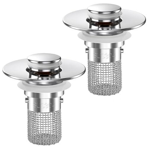 Sink Stopper Hair Catcher,(2PCS) Pop-up Sink Drain Strainer with Removable Stainless Steel Strainer Basket Hair Catcher, Bathroom Sink Strainer for Bathroom Sink Stopper Replacement
