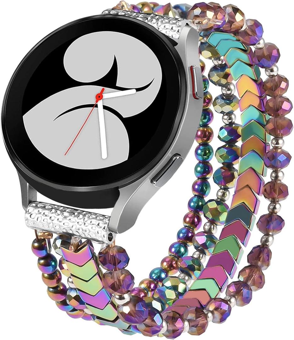 VISOOM Beaded Boho Bracelet Compatible for Samsung Galaxy Watch 7/6/5/4 40/44mm Bands/Active 2 Watch 4 Classic 42mm Band Women, 20mm Handmade Elastic Crystal Beads Bracelet for Galaxy Watch 5 pro