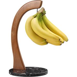 everous Marble Banana Holder with Stainless Steel Hook - Stable Banana Stand with Non-Slip Base, Heavy Duty Banana Tree & Hanger, Modern Marble Banana Rack for Kitchen Countertop (black)