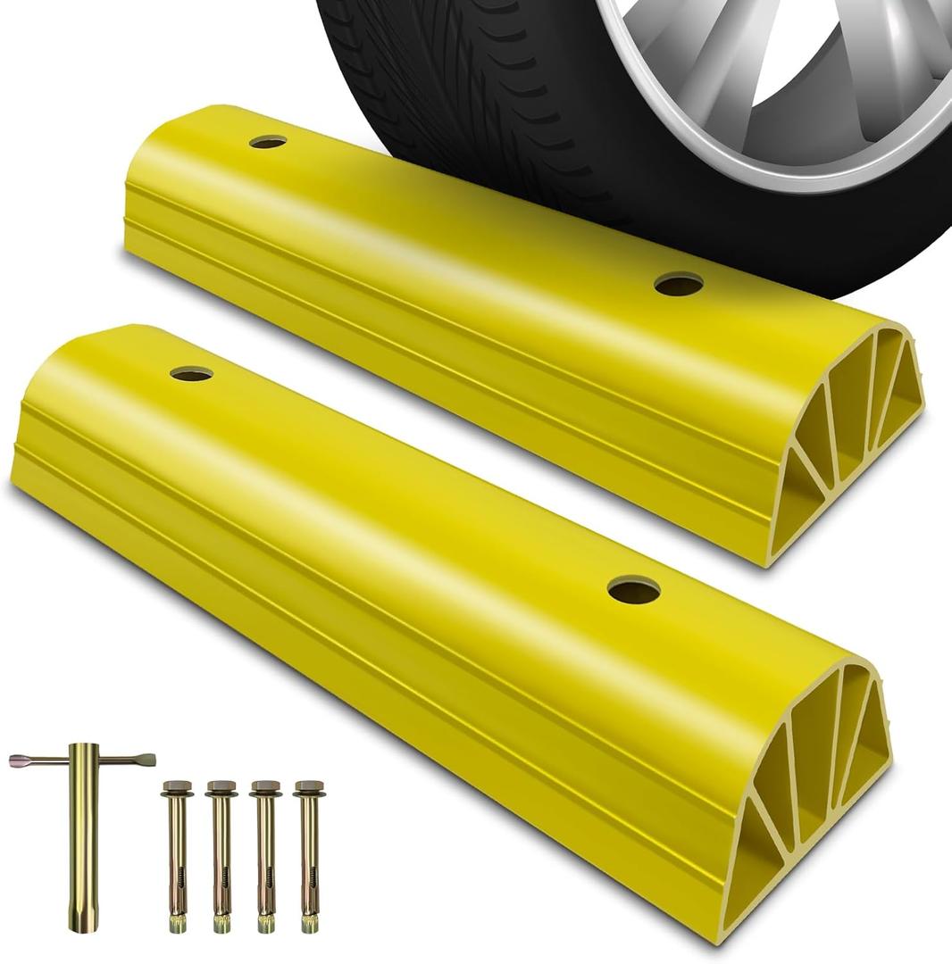 ROBLOCK 22" Parking Stopper for Home Garage & Outside, Heavy Duty Garage Stoppers for Protecting Your Vehicle, Parking Aids for New Drivers, Wheel Stops for Cars, Vans, Trailer, 2 Packs, Yellow (3.1"H Updated 2Pcs)