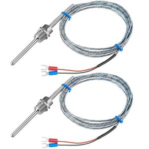 Copkim 2 Pcs K-Type Thermocouple Sensor, 0-600 High Temp Probe 5 x 50 mm, NPT 1/4" Stainless Steel Probe with 2M/6.6Ft Insulated Lead Wire for Temperature Controller