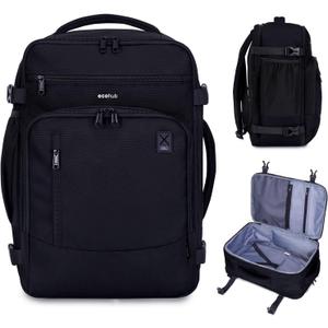 ECOHUB 17" Small Travel Backpack, United Airlines Personal Item Bag 17x10x9 with 16 Pockets, Water Resistant Rucksacks Fit 15.6" Laptop, AirTag Pocket, Lightweight Casual Daypack, 25L, Black (17 inch underseat)