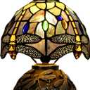 Small Tiffany Lamp Mini Stained Glass Table Lamp Brown Yellow Dragonfly Style Mushroom Desk Light Memory Sympathy Lamp 8X11 Inch