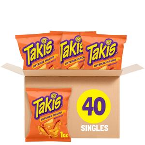 Takis Intense Nacho 40 pc / 1 oz Multipack - Cheddar Cheese Flavored Non-Spicy Rolled Tortilla Chips - Individual Bags, Perfect for Tailgates, Parties, Lunchboxes or Lunches (BB: November 10, 2025)