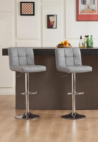 DUMOS Bar Stools Set of 2, 24 inch Counter Height Bar Chairs, Upholstered Modern Kitchen Barstools with Metal Base, PU Leather Saddle Stools for Kitchen Island, Grey