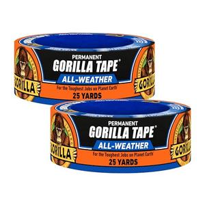 Gorilla All Weather Duct Tape, Black, 1.88" x 25 yd (Pack of 2) - UV and Temperature Resistant Waterproof Tape for Outdoor Repairs