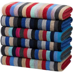 Kaufman Colored Classic Multi-Color Stripe Beach Towel - Oversized Beach Towels for Beach & Pool - Soft & Absorbent for Versatile Use - Large Cotton Towel for Adults & Kids 30" x 60" - 6 Pack