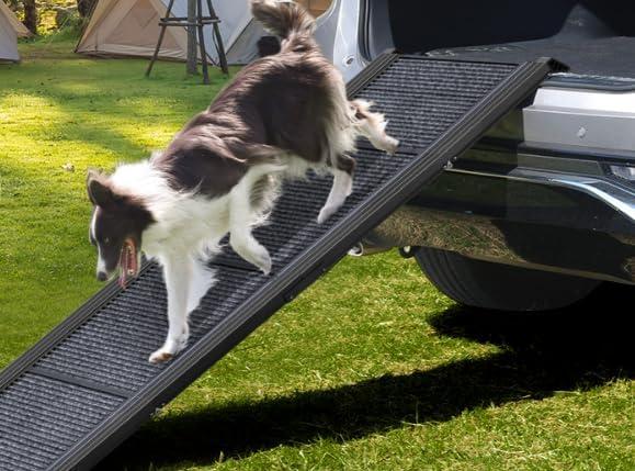 Dog Ramp for Car Wide 63" L x20 W Folding Portable Pet Stair Ramp with Non-Slip Rug Surface, Extra Wide Dog Steps for Medium & Large Dogs Up to 270LBS Enter a Car, SUV & Truck, Gery and Black