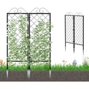 Zhongma 2 Pack Metal Garden Trellises for Climbing Plants, 53.5 Inch Tall Metal Fence Plant Support Trellis for Flower and Vagetable, 32"W x 0.8"D x 53.5"H