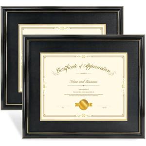 2 Pack 15x18 Black Gold Color Document Frame for 11x14 Diploma/Certificate/Picture, Includes Double Mat and UV Protection Acrylic (Black Over Gold Double Mat)