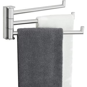 Aomasi Brushed Nickel Swivel Towel Bar, 304 Stainless Steel Triple Rotatable Towel Rack, Wall Mounted
