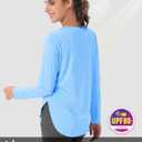 MAGCOMSEN Women's Sun Shirts UPF 80+ Long Sleeve Quick Dry Workout Tops | Moisture-wicking, Sun Protection, UV Protection, High Side Splits, Soft, Lightweight, Athletic, Running, Hiking, Yoga, Golf (Blue, XL)