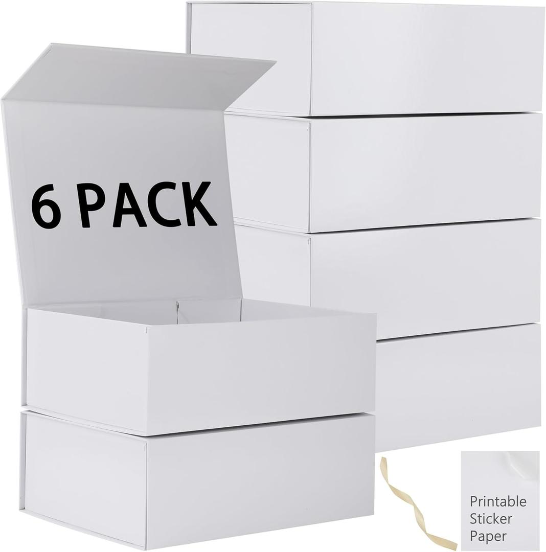 6 Pack White Gift Boxes With Lids,12x8x4.5 Inch Bridesmaid Proposal Box And Printable Stickers,Proposal Boxes With Ribbon For Wedding, Packaging, Present, Birthday