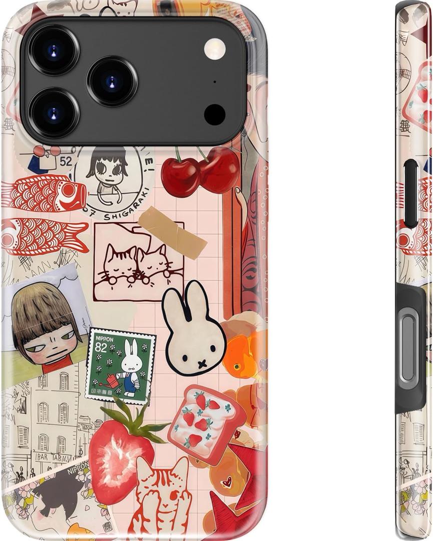 MERRO for iPhone 17 Pro Max Case - Wireless Charging Compatible - Dual-Layer Hard Shell & Silicone Cover - Protective Phone Case with Cute Wildflower Designs for Women - Whimsical Collage