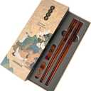 2 Pairs Reusable Wooden Chopsticks Set - Hand-Carved Dragon & Phoenix Design Food-Safe Non-Toxic Japanese Korean Chopsticks with Non-Slip Grip Asian Gift for Family Friends (9 Inch)