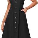 GRACE KARIN Women's Summer Sleeveless Midi Dress Button Down A-Line Swing Flowy Dress Black, Small