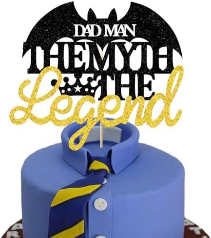 The Man The Myth The Legend Cake Topper for Man Male Black Crown King Happy Birthday Theme Decor Supplies Daddy Father's Day Family Party Decorations, Set of 3
