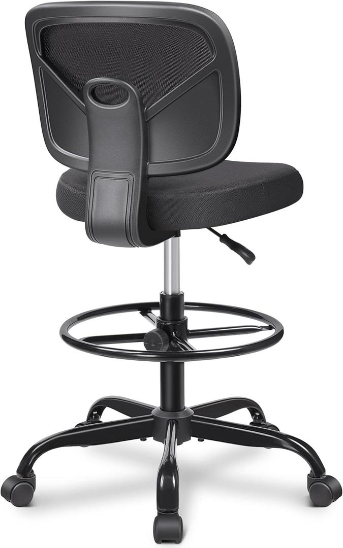 Primy Tall Drafting Desk Chair - Armless, Adjustable Height, Mesh Back, Rolling, Standing Desk Chair for Art Room, Office or Home (Black) (PR777-Z)