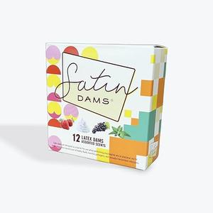 Satin Dams Pack of 12 Assorted Latex Oral Dams | Grape, Strawberry, Vanilla and Spearmint Scented Dental Dams | Hermetically Sealed Dams
