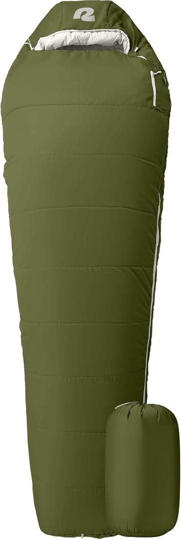 Retrospec Dream Mummy Sleeping Bag - 5, 15, & 30F Cold Weather Camping & Travel Essential Gear with Water - Resistant Shell & Synthetic Fill - Zippered Pocket & Stuff Sack, 15F Long
