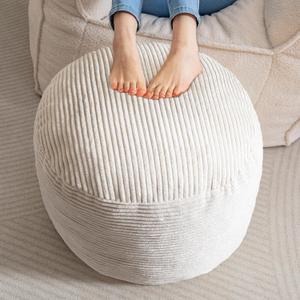 HIGOGOGO Round Stuffed Pouf Ottoman, Corduroy Poufs with Foam Chunk Filling, Furry and Fluffy Pouf Foot Stool Storage Ottoman, 20 X 15 Floor Poufs Foot Rest for Living Room, Beige