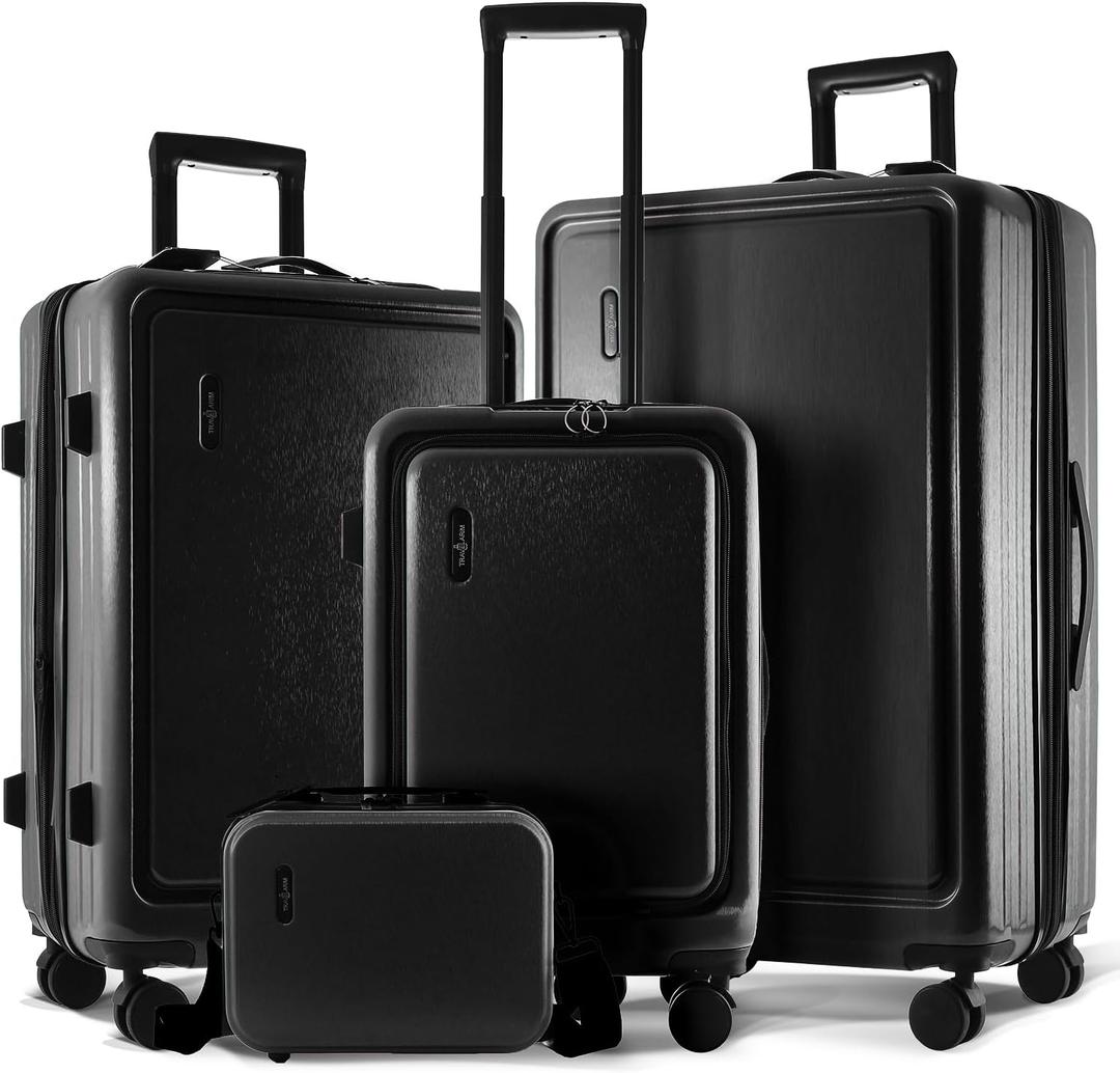 Hard Shell Luggage Sets with Spinner Wheels 4 Piece, Expandable Large Suitcases with TSA Lock, Travel Large Suitcase Set, Black Luggage Set