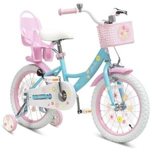 Bixike Girls Bike with Basket for Toddlers and Kids Aged 3-14 Years Old, 12 14 16 18 Inch with Training Wheels & Doll Seat, 20 Inch with Kickstand & Rear Rack, Princess Style Bicycle for Gift.