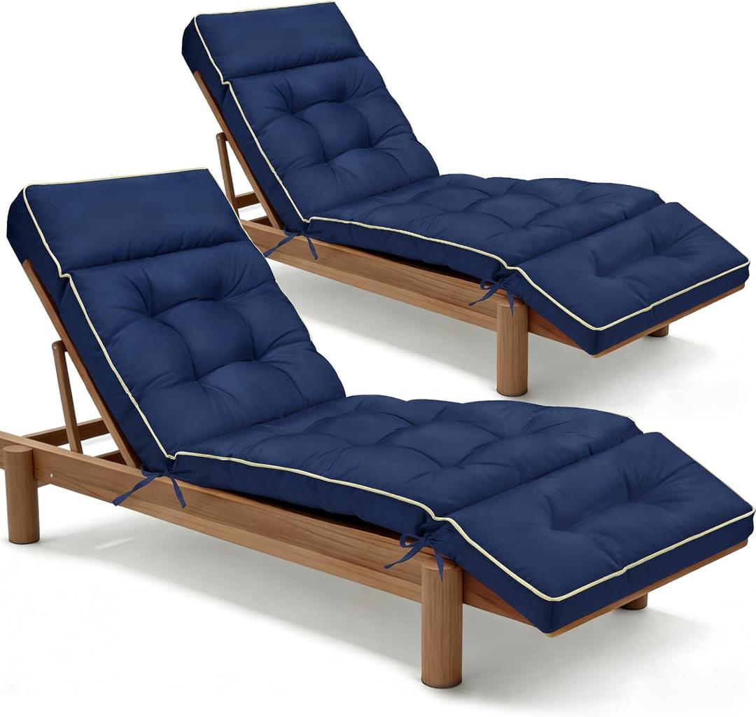 MAGIC ELEPHANT Chaise Lounge Cushion Outdoor Set of 2, Memory Foam Replacement Patio Pool Lounge Chair Cushion with Ties for Outdoor Furniture, 74 x 22 x 4 Inch (Oxford Blue)
