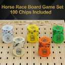 Horse Race Board Game, Foldable Horse Racing Game for Adults with 12 Laser Wooden Horses, 100 Pcs Poker Chips 2 Dice 2 Pack of Cards for Family Game Nights Party Gifts Tabletop Parties(Log)
