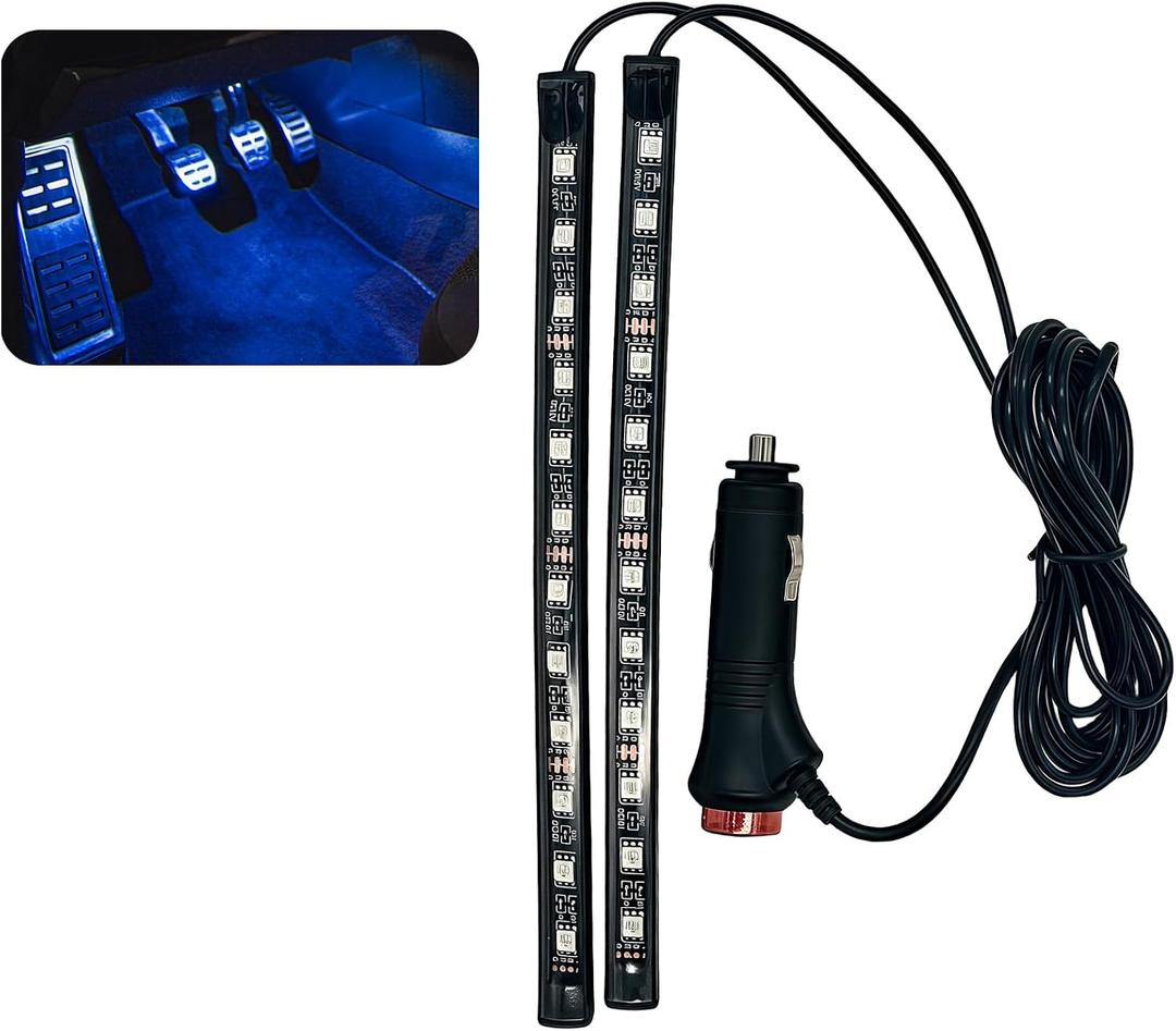 Car LED Ambient Light, Ambient Lighting, Floor Lights, Footwell Lighting for Car, Wear-Resistant and Durable, Easy to Install, Suitable for Most Models (Blue, Cigarette Lighter+24LED)