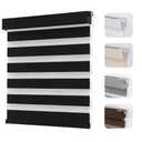 Joydeco No Drill Zebra Blinds for Windows, Cordless Day & Night Dual Sheer Roller Shades, Easy Installation, Free-Stop Lift System, Light Filtering Privacy Blinds for Home(Black,22" W x 75" H)