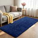 Shag Runner Rug for Bedroom Living Room 3x7 Upgrade Non-Slip Fluffy Soft Bedside Rugs, Blue Shaggy Carpet for Livingroom Dorm Home Decor Aesthetic