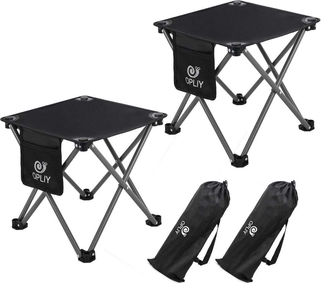 Opliy Camping Stool 2 Pack,13 Inch Portable Folding Stool for Outdoor Gardening and Beach Hiking Fishing,Foot Stool with Carry Bag (Black)