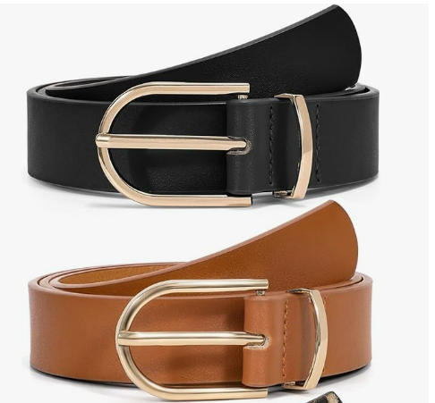 VONMELLI 2 Pack Women's Belts for Jeans Pants Fashion Gold Buckle Ladies Dress Belt (XXL: Fit Waist Size 47-50 Inches, I-black+brownt)