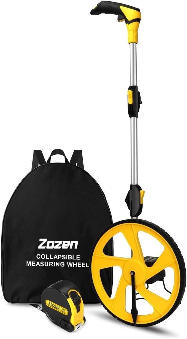 Zozen Measuring Wheel in Feet and Inches, Mechanical/Double Collapsible/One Key to Reset/Kickstand to Keep Stand/Starting Point Arrow and Cloth Carrying Bag, 0-9,999 Ft Measure Wheel, 12Inch