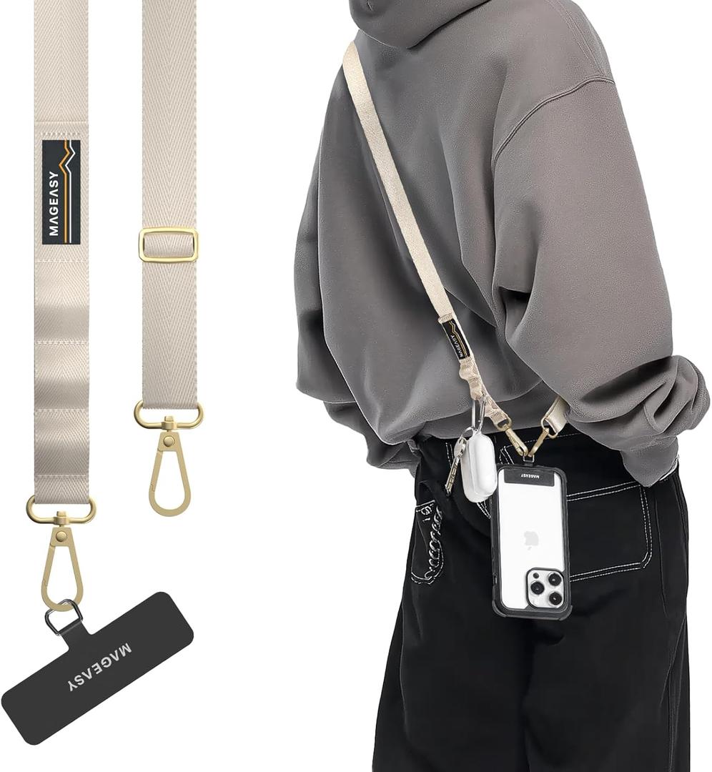 MAGEASY Universal Cell Phone Lanyard Crossbody - Anti-Theft Crossbody Phone Strap for iPhone 16 Pro Max & Most Smartphones, for Men & Women | 20mm (Starlight), 35" to 63"