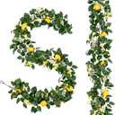 U'Artlines 4Pcs Total 24 Ft Artificial Lemon Garland Spring Summer Faux Fruit Vine Garlands with Greenery for Door Wall Mantle Wedding Party Table Decorations