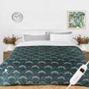 Marquess Green Full Size Geometric Printed Plush Sherpa Flannel Heated Throw Blanket with 10 Heat Settings Safety 8 Hours Auto-Off Dual Controllers