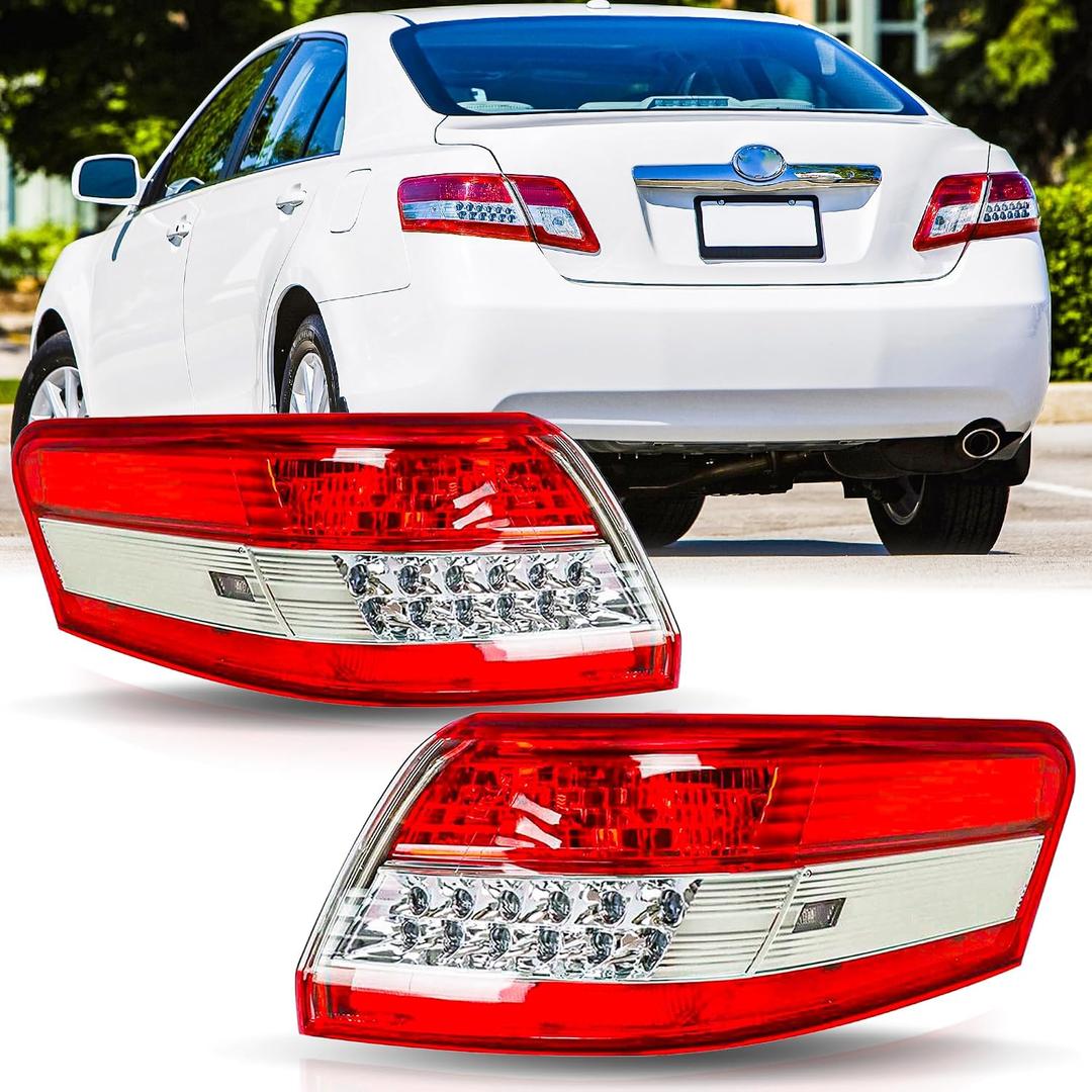 Outer Tail Lights Assembly Pair for 2010 2011 Toyota Camry OE Factory Style Red Taillights Rear Brake Lamps Left Driver and Right Passenger Side,Chrome Housing Clear Lens